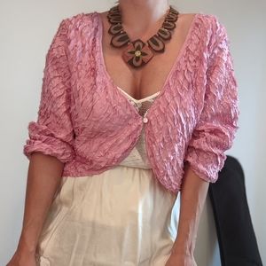 Vintage Textured Crepe Silk  Button Front Cropped Blazer